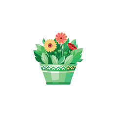 Flowers minimalist vector of flower's bouquet and tob with yellow, green, pink, blue and red flowers