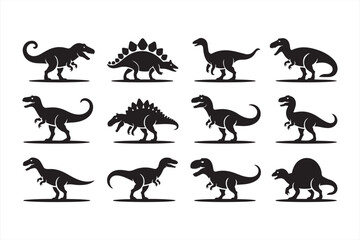 Stylized prehistoric dinosaur silhouettes with dramatic shapes and meteor trails, perfect for science illustration, extinction themes, and paleoart projects