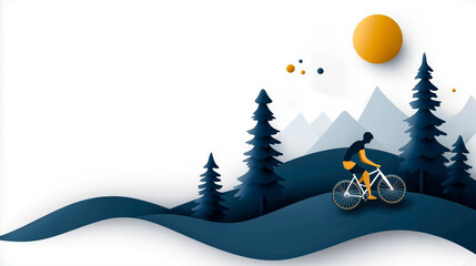 Low-angle view of cyclist struggling uphill in minimalist illustration