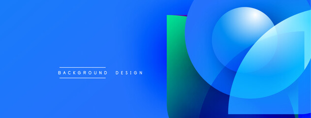 Abstract blue gradient background. Overlapping shapes create dynamic visual effect. Text reads background design. Modern, clean aesthetic.