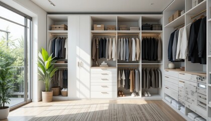 Modern Walk-in Closet Design with Abundant Storage and Natural Light