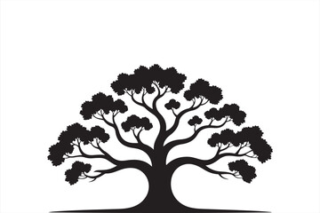 Obraz premium Elegant Black Oak Tree with Wide Canopy in Vector Silhouette