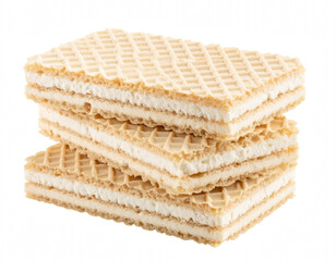 Delicious stacked wafers filled with creamy filling perfect for snacks or desserts in an enticing presentation capturing sweetness isolate on transparent background