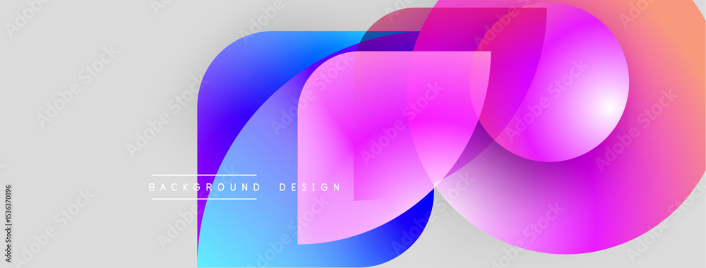 Poster Abstract colorful shapes overlap, creating vibrant visual effect. Gradient hues blend smoothly, forming modern background design.