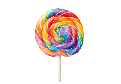 Rainbow swirl lollipop sweet candy treat delicious,On Transparent Background, Isolated on white