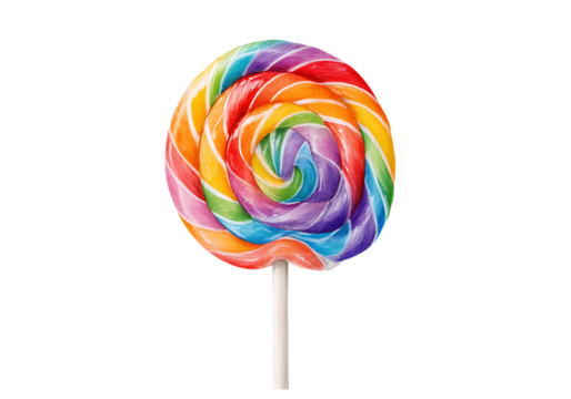Rainbow swirl lollipop sweet candy treat delicious,On Transparent Background, Isolated on white