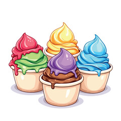 Vsai colorful frozen yogurt melting in cardboard cups on white background