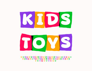 Vector Funny template Kids Toys. Colorful Block Font. Bright Children Alphabet Letters and Numbers. 