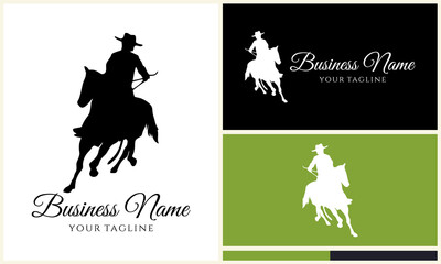 Cowboy Silhouette on Horse Logo.