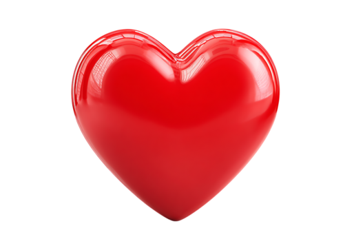 Shiny red heart shape love romance valentine day symbol,On Transparent Background, Isolated on white