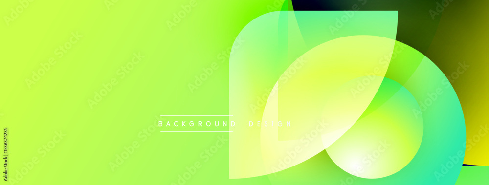 Poster Bright yellow, green gradient background. Overlapping rounded shapes create modern visual effect. Minimalist design, clean aesthetic.