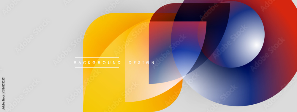 Aufkleber Abstract colorful layers overlap. Yellow, blue, red hues create dynamic visual effect. Minimalist design with text elements present.