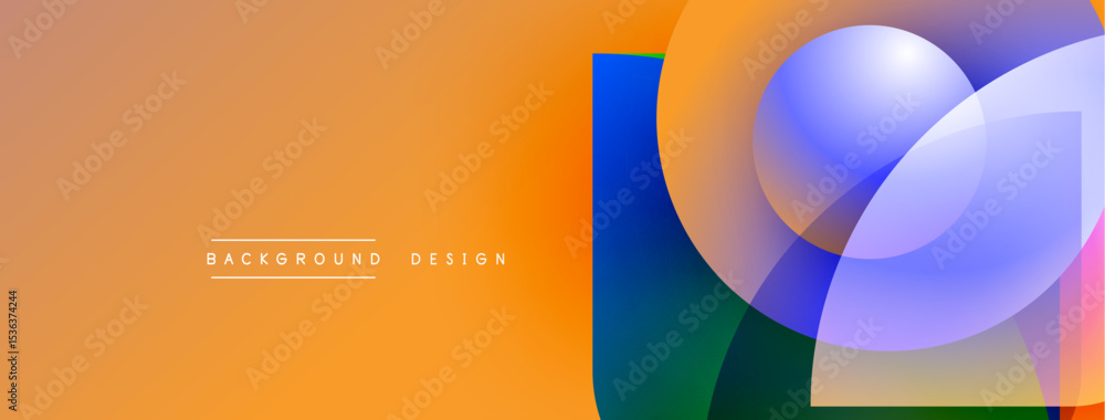Poster abstract geometric shapes overlap, creating vibrant color gradients. orange background complements b
