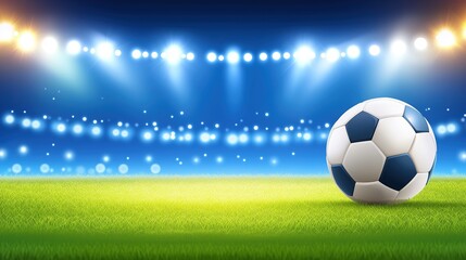 Naklejka premium Soccer Ball on a Stadium Field Under Bright Lights