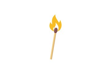 A Single Wooden Matchstick With A Red Head Bursts Into Flame Isolated On A White Background