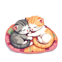 Vsai two kittens sleeping and hugging on soft colorful blanket