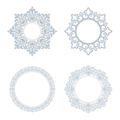 Set of decorative frames Elegant vector element for design in Eastern style, place for text. Floral gray and white borders. Lace illustration for invitations and greeting cards