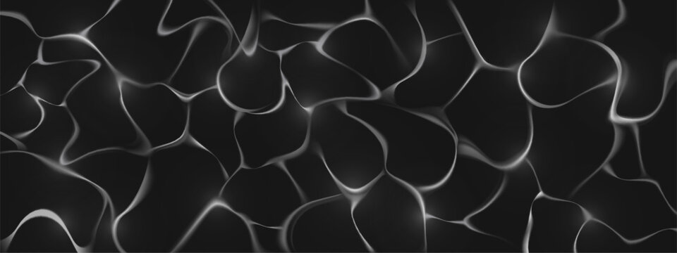 Black water caustic light pattern - white ripples reflecting on dark surface with abstract flowing waves. Liquid optical effect with smooth curves for backgrounds, wallpapers and modern graphic design