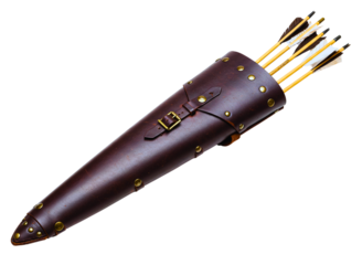 Leather quiver with arrows isolated on transparent background