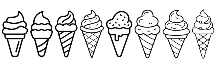 Black and White Ice Cream Cone Doodle Vector Illustration