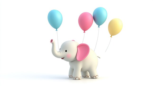 Cute cartoon elephant with colorful balloons