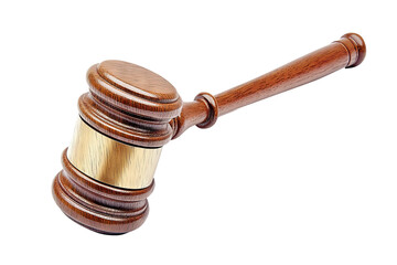 High-resolution walnut wood gavel isolated on transparent background in PNG format, perfect cutout for legal-themed presentations, courtroom illustrations, and professional graphic design projects