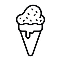 Black and White Ice Cream Cone Vector Minimal Style