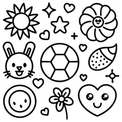 Black and White Doodle Style Illustration of Mixed Icons