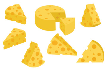 Cheerful Cheese Wedges And Round Depicting Culinary Delight Flat Vector Illustrationisolated