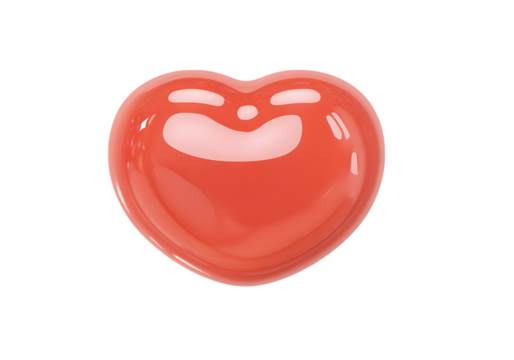 Glossy coral heart shape happy face design element,On Transparent Background, Isolated on white