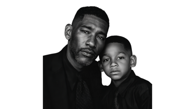 Black and white portrait of father and son bonding family love monochrome togetherness relationship parent child 100