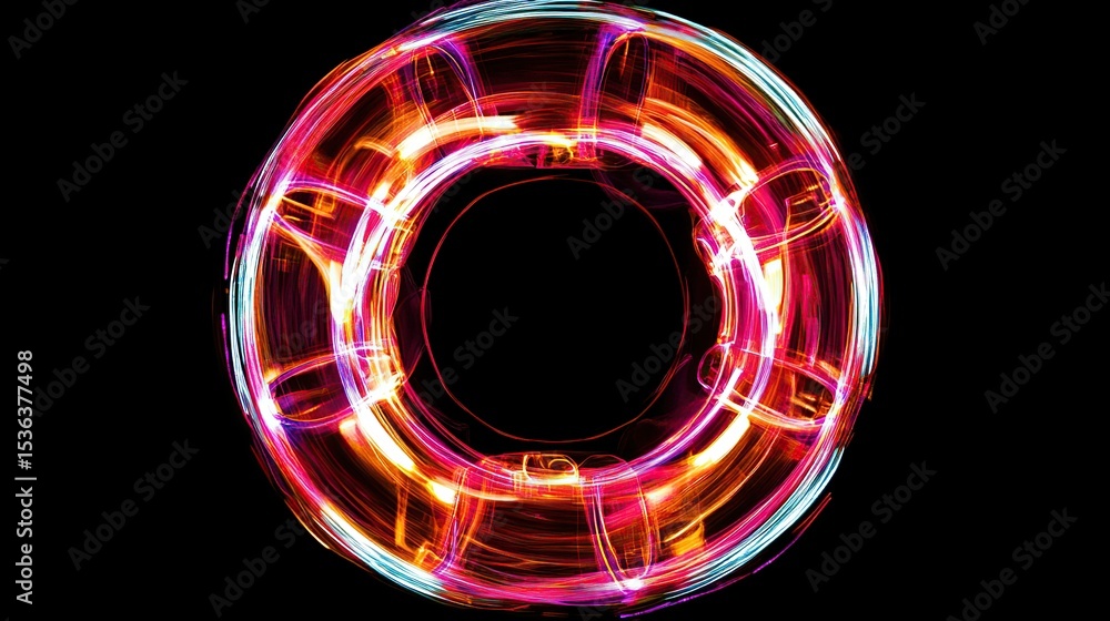 Poster neon circular light pattern on dark background