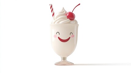 Smiling milkshake with cherry and straw