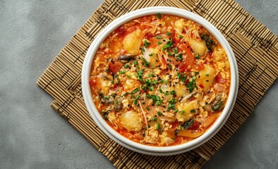 Culinary Delight: Close-up shot of a delicious dish with assorted fresh ingredients, artfully arranged in a bowl, inviting taste buds to an exquisite flavor experience.