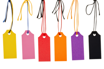 Collection of Colorful Festive Gift Tags in Various Colors with Transparent Background
