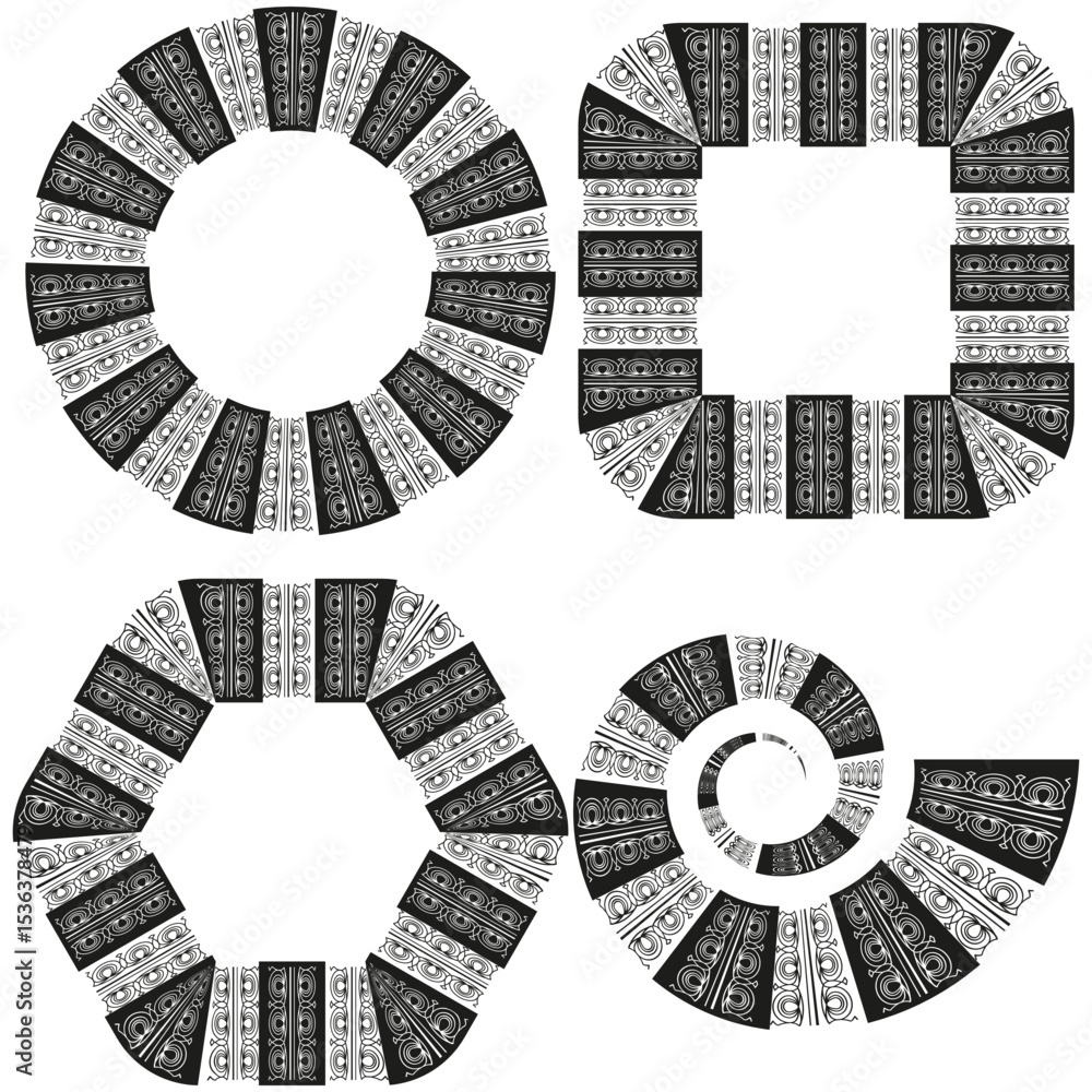 Poster patterned frame icon. decorative vector border. spiral shape figure. circular square hexagon.