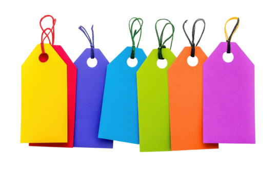 Colorful Festive Gift Tags in a Variety of Bright Shades with Transparent Background