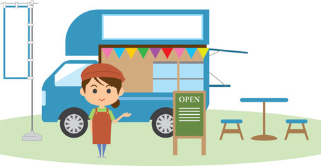 キッチンカーと店員のイメージイラスト