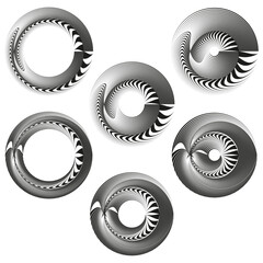 Metal ring icons. Glossy chrome set. Vector circular symbols. Silver mechanical shapes.