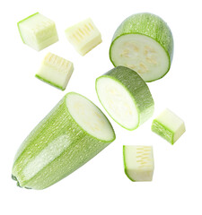 sliced green zucchini or marrow isolated on white background. clipping path