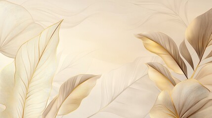 23.A refined composition of botanical line art with golden accents, set against a neutral background with subtle gradients, designed for canvas prints or elegant poster collections.