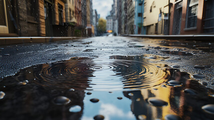 Bright advertisement lights reflect on soaked sidewalk beautifully high resolution picture