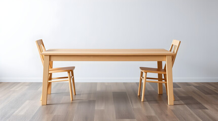 Modern minimalist dining room set with light wooden table and chairs