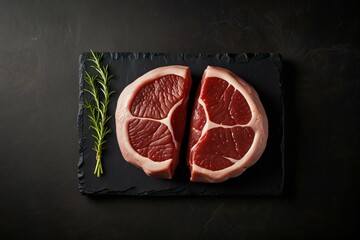 Raw lamb chops with rosemary on slate