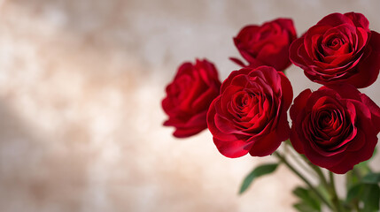 Naklejka premium Elegant Red Roses Blooming on a Neutral Background