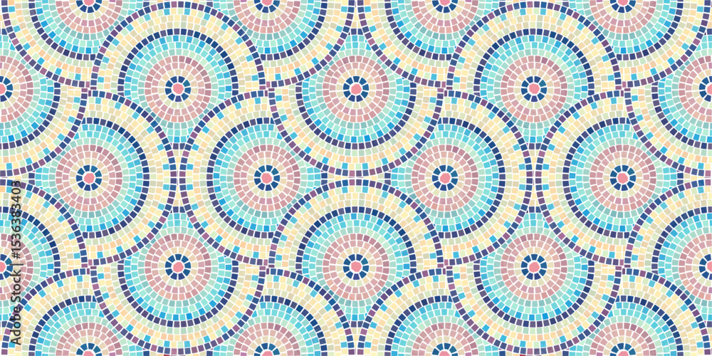 Poster Seamless pattern with mosaic tiles, editable template. Ancient mosaic ceramic tile pattern. Vector illustration graphic mosaic