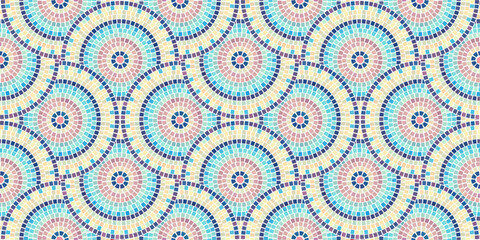 Fototapeta premium Seamless pattern with mosaic tiles, editable template. Ancient mosaic ceramic tile pattern. Vector illustration graphic mosaic