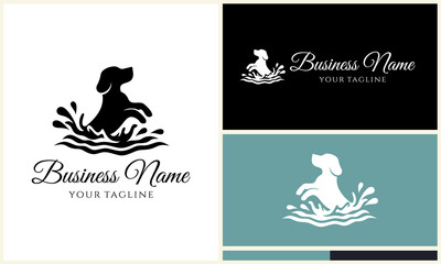 Dog Jumping Water Splash Logo Design.
