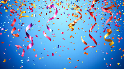 Obraz premium A blue background with confetti and streamers of confetti
