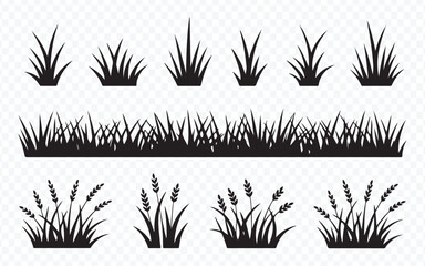 Fototapeta premium Seamless Grass Border Vector Icon Set for Landscape Illustration